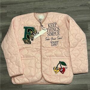 First Row Quilted Jacket All Embroidered BNWT Pink Size X Large Streetwear